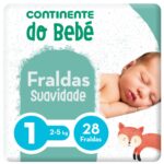 Fraldas Suavidade 2-5kg T1 Continente do Bebé emb. 28 un